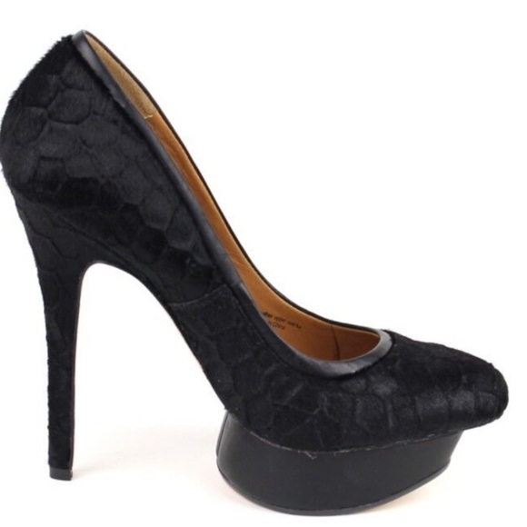 L.A.M.B Black Dyed Calf Hair Nikko Platform Heels Sz 6 - Picture 4 of 16